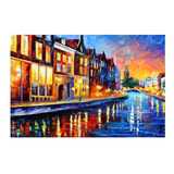 Quadro Leonid Afremov Noite Em Amsterdam 120x80 Arte Moderna