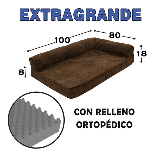 Camita Para Perro Extragrande, 2 Coderas, Relleno Ortopédico