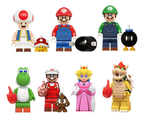 Set Figuras Mario Bros Bloques Luigi Bowser Peach Toad Yoshi