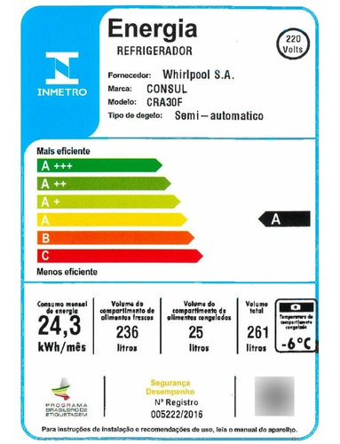 Geladeira Consul Degelo Seco 261 Litros Branca Com Gavetão H