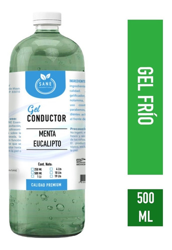 Gel Conductor Premium Frio Eucalipto Menthol 500 Ml Sane