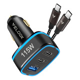 Velogk - Cargador De Coche Usb C De 115 W, 3 Puertos