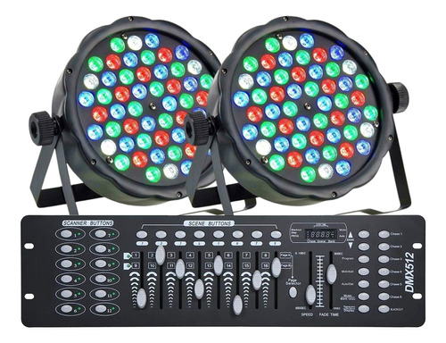 Kit 2 Canhao Refletor Led Par64 Rgbw 54 Led 3w + Mesa Dmx Dj