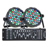 Kit 2 Canhao Refletor Led Par64 Rgbw 54 Led 3w + Mesa Dmx Dj