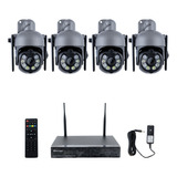 Kit 4 Cameras Monitoramento Wifi Ptz Com Nvr