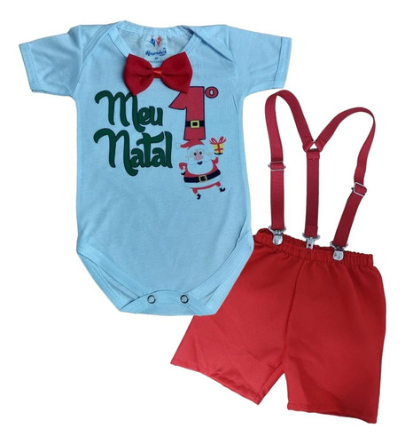 Conjunto Infantil Bebê Menino Papai Noel Meu Primeiro Natal 