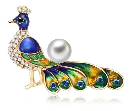 Hermoso Broche De Pavo Real Animal Ave Perla Pin Moda