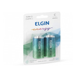 Pilha Alcalina Média C Elgin Cartela 2 Peças 1.5v Lr14