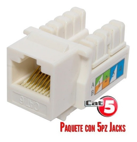 5 Pz Jack Rj45 Cat5e Conector Hembra Red Utp Blanco Xcase