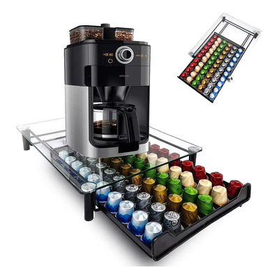 Mind Reader Cristal Templado Dispensador 60 Capsulas Café Negro