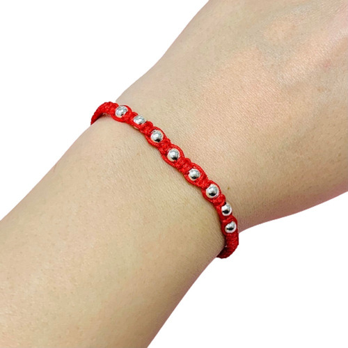 Pulsera Hilo Rojo Protección Con Bolitas Plata 925 Ps 270-27