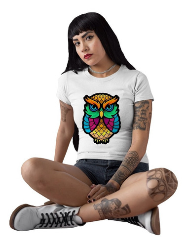 Playera De Mujer Sublimada De Buhos Pinturas Para Regalo