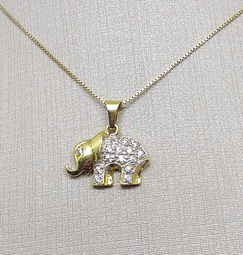 Pingente Ouro 18k 750 Italiano  Elefante Com Zircônias