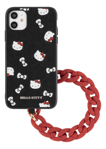 Protector Hello Kitty Saffiano Strap Negro Para iPhone