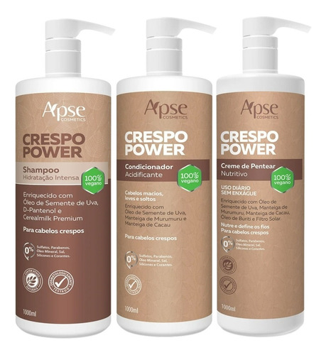 Kit Apse Crespo Shampoo Condicionador Creme De Pentear 1l