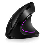 Mouse Vertical Inalámbrico De 2,4 G: Recargable, Luz Rgb, Ne