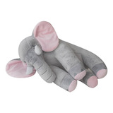 Almofada Travesseiro Elefante Bebê Pelúcia Cinza Rosa 80cm