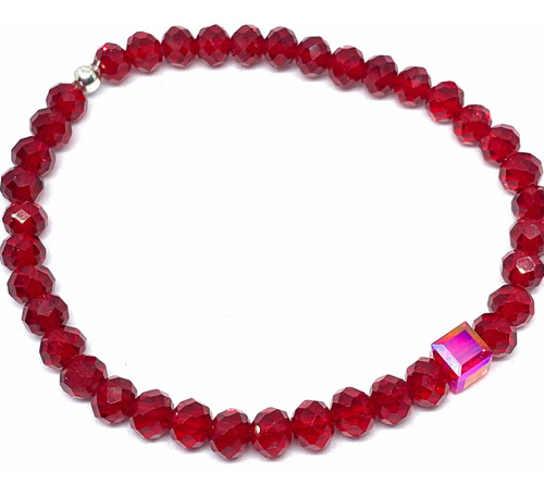 Pulsera Rojo Roja Cubo Cristal Swarovski 6 Mm Piedra Checa