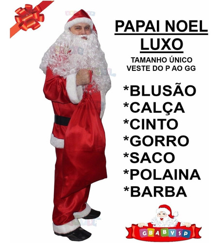 Roupa Para Papai Noel - Fantasia Completa + Barba