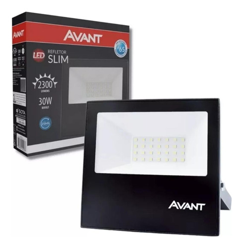 Refletor Led 30w Avant Slim Ip65 Branco Frio 6500k Bivolt Carcaça Preto Luz Branco-frio