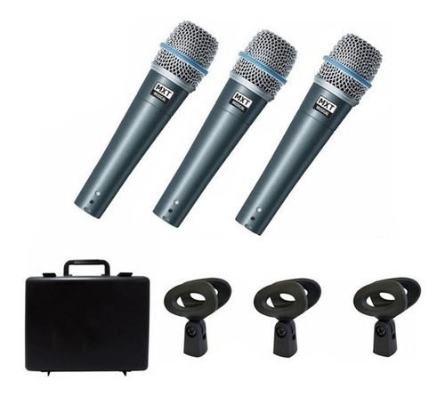Kit 3 Microfones Pro Mxt Bt57 Bags Com Maleta + Cachimbos