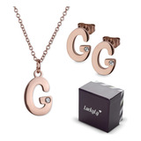 Set Joyería Mujer, Aretes Collar Inicial Letras Luckyly Color G