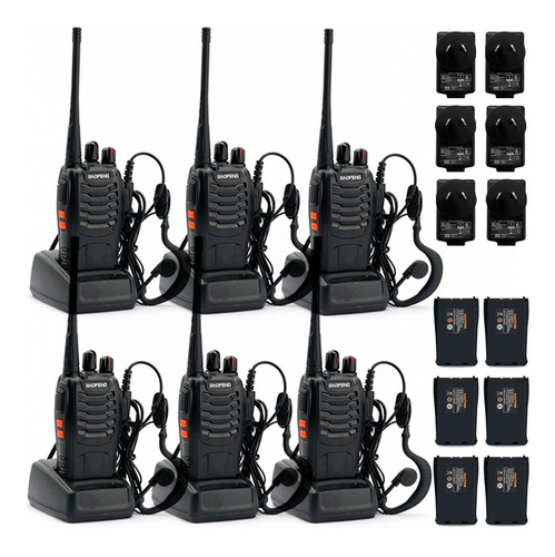 Kit X 6 Handy Baofeng Bf-999s 5w 16ch Uhf Hasta 10km Color Negro