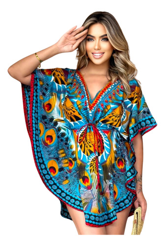 Vestido Curto Kaftan Bata Indiana Boho Ajustável Mi100005