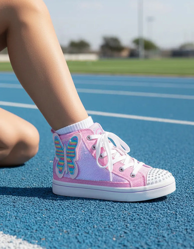 Tenis Skechers Rosa Brillos Comodo Niña Mariposa 314554l