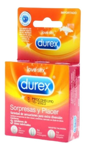 Durex Sorpresas Y Placer Caja X 3 Condones Preservativos