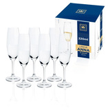 Jogo 6 Taças Cristal Bohemia Champagne 220ml Titanium