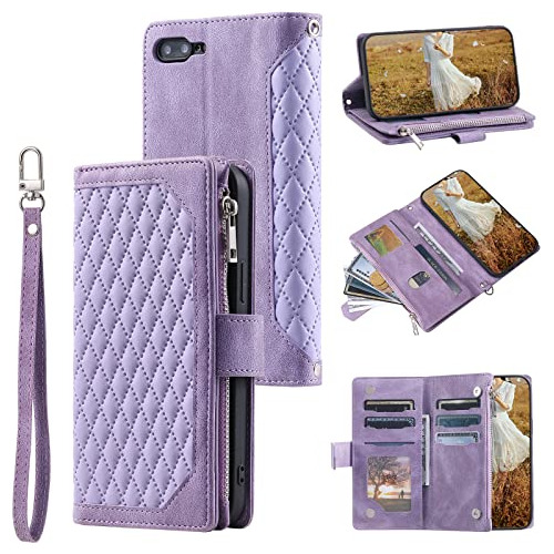 Funda Cartera Para iPhone 7 Plus/8 Plus Morado Quilted Pu Pi