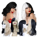 Peruca Fibra Orgânica Cruela Dalmatas Personagem + Touca Wig