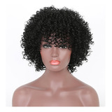 Peruca De Cabelo Humano Curto Tipo Preto Cacho Áfro + Touca