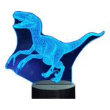 Lámpara Led Ilusión 3d Dino Velociraptor 7 Colores 