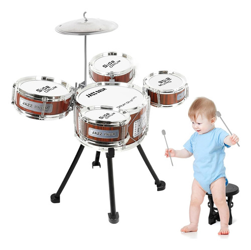 Batería Musical Niños Drum Juguetes Con Banco Baquetas 10pzs