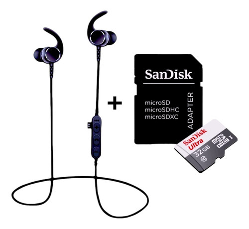 Kit Fone De Ouvido Intra Auricular Corridas + Cartão Memória Cor Preto Cor Da Luz Azul-vermelho