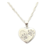 Collar Corazón Huella Gato Perro Plata 925