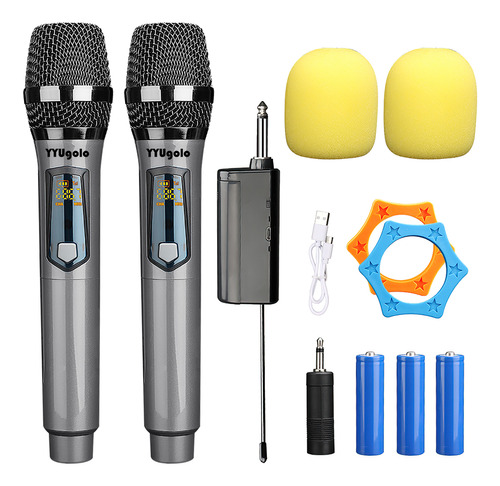 Universal Micrófono Yyugolo Mic-402 Inalámbrico Profesional Karaoke Kit 2pcs Color Gris