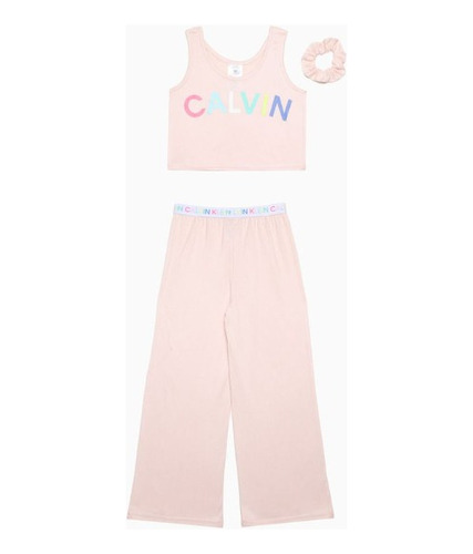 Pijama Calvin Klein De Top Con Pantalón Scrunchie Niña Rosa