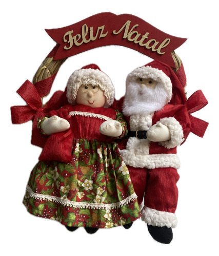 Guirlanda Natal Papai Noel Casal 45cm Natalina Artesanal