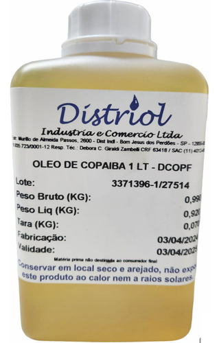 Óleo De Copaíba 100 % Natural Distriol 1lt