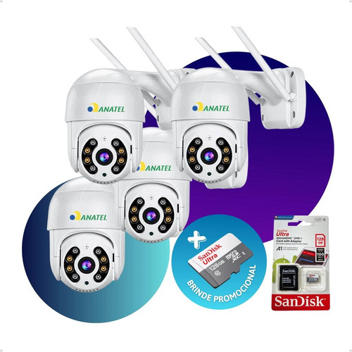 Kit 4 Câmeras Segurança Ip Wifi + 4 Cartões Memória Sd 128gb