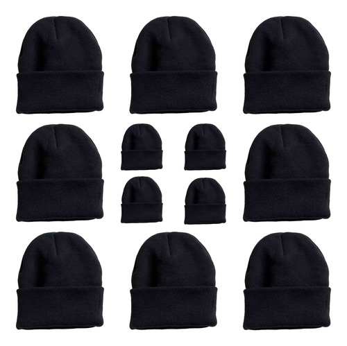 Pack X 12 Gorro Liso Lana Negro Unisex Frio Abrigo Hw-041