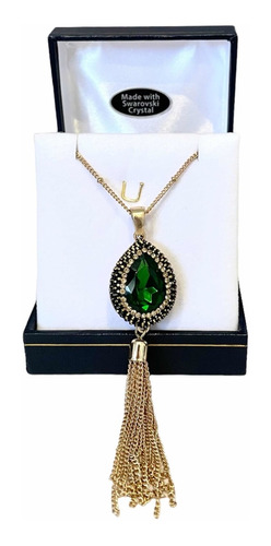 Collar Swarovski Crystals Emerald Maxi Largo Traído Usa