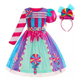 Vestido De Princesa Rainbow Candy Para Niñas Con Diadema