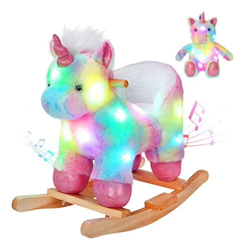 Glow Guards Caballo Mecedor De Unicornio Arcoíris Con Silla