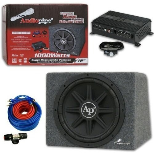 Combo Audiopipe Subwoofer 12 + Potencia + Caja + Kit Cable