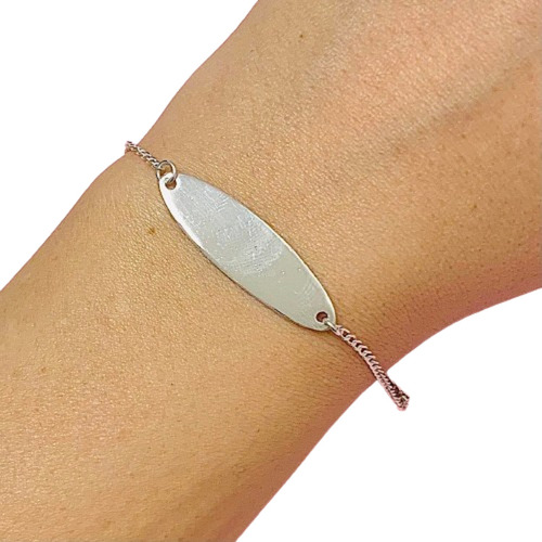 Pulsera Groumet Con Chapita Ideal Grabado De Plata Ps 223