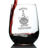 Happy Purrthday Divertido Gato Sin Tallo Copa De Vino C...